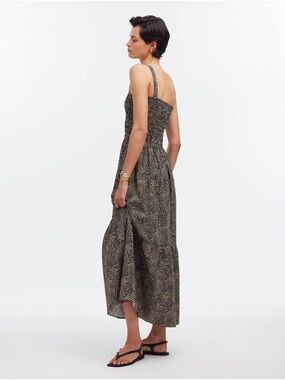 Smocked Strappy Maxi Dress in Black/Cream